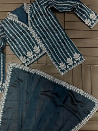 FWHB CORDING WORK EMBROIDERED READY TO WEAR SAREE WITH FULL COTI - XL, Cyan Blue