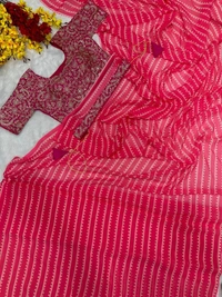 FWHB READY TO WEAR SAREE WITH STITCHED EMBROIDERED BLOUSE - XL, Coral Red