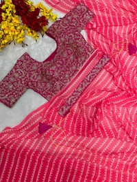 FWHB READY TO WEAR SAREE WITH STITCHED EMBROIDERED BLOUSE - XL, Coral Red