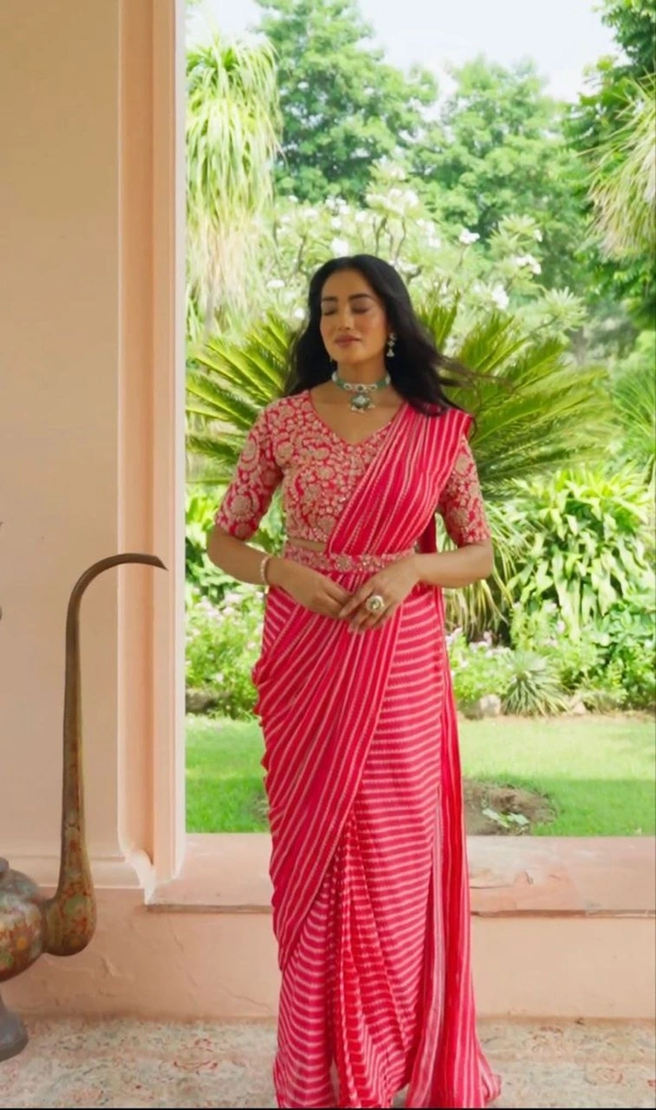 READY TO WEAR SAREE WITH STITCHED EMBROIDERED BLOUSE