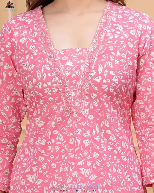 Women Cotton Kurti With Pant Dupatta Set.. 💯 - M, Magenta / Fuchsia