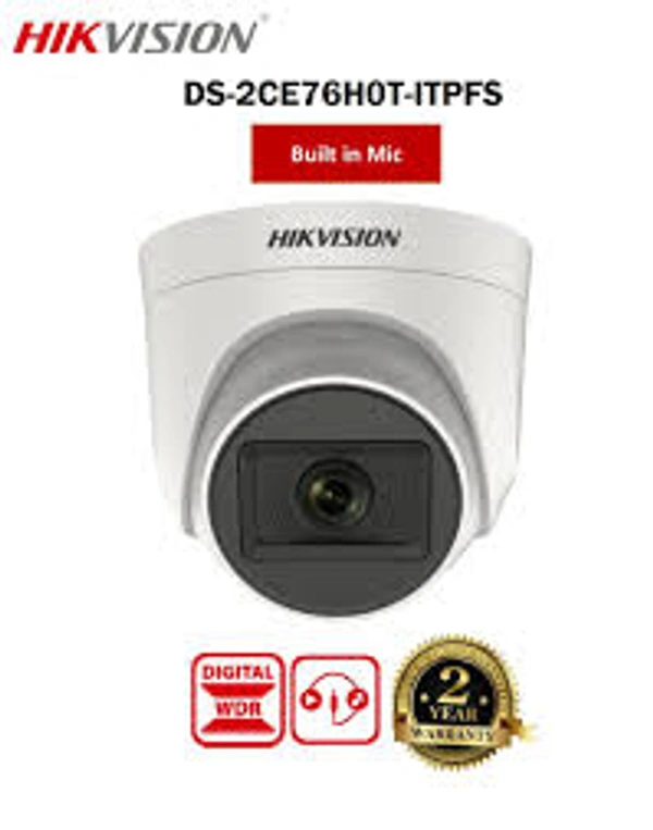 HIKVISION 2MP HD DOME CAMERA DS-2CE76D0T-ITPFS Ultra-HD IR Wired CCTV Dome Camera,with inbuilt Audio Mic White (2 MP Dome Camera))