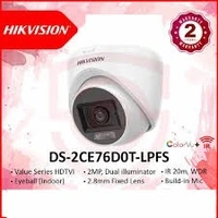 HIKVISION 2MP DS-2CE76D0T-LPFS Smart Hybrid Indooor Dome Wired HD 1080p with inbuilt Mic For Audio Recording