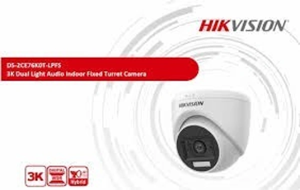 HIKVISION 3K(5MP) DS-2CE76K0T-LPFS Smart Hybrid Fixed Turret Indooor Dome Wired HD 3K wit h inbuilt Mic For Audio Recording