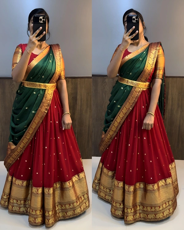 Red Lehenga  - Free Size, Wine