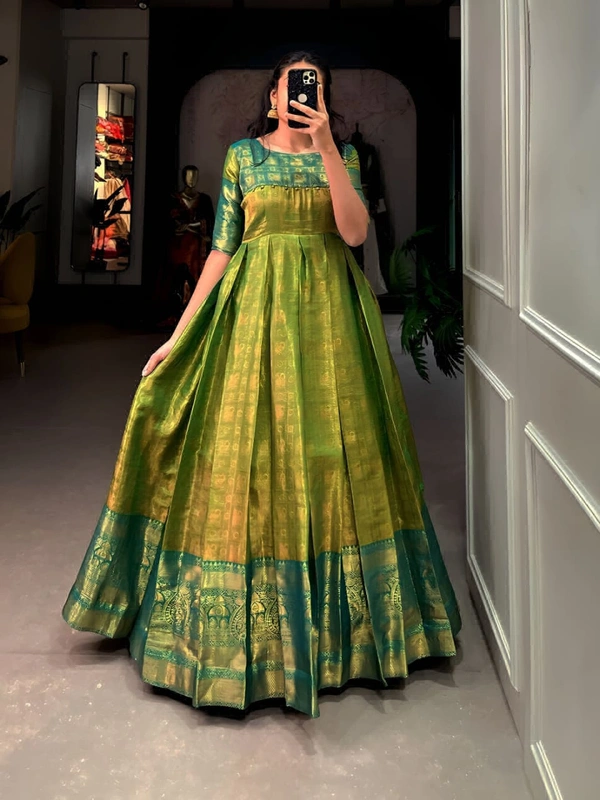 Kanjivaram silk Gown - Free Size, Green