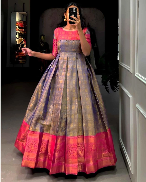 Kanjivaram silk Gown - Free Size, Green