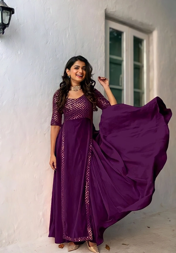 Sequance Embroidered Gown - 2XL, Sky Blue