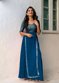 Sequance Embroidered Gown - 2XL, Sky Blue