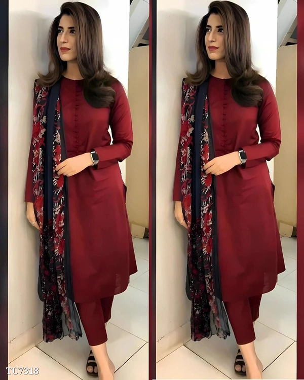 Launching New Kurti Pant Dupatta Set - 2XL, Wine