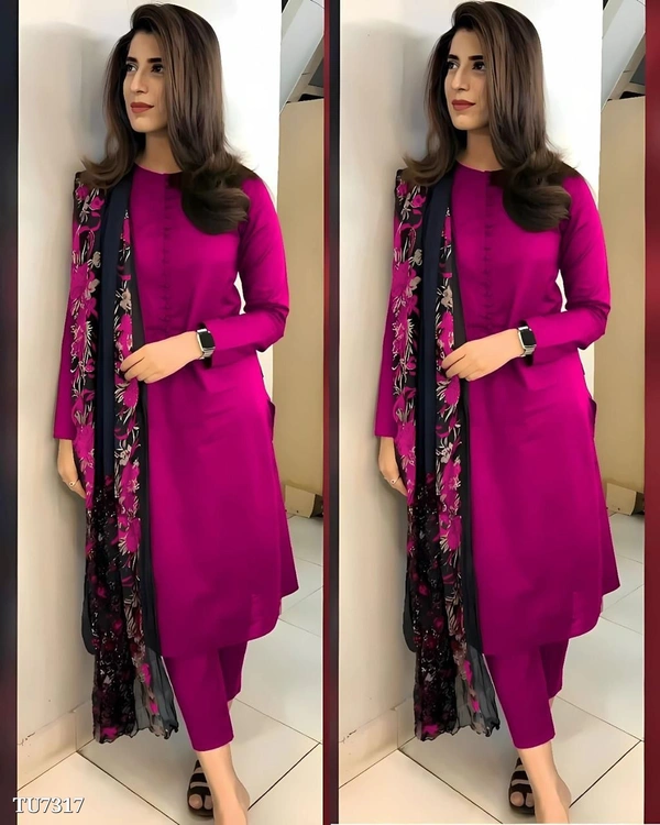 Launching New Kurti Pant Dupatta Set - 2XL, Wine