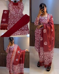 Trendy Kurti Dupatta & Pant Set - 2XL, Red