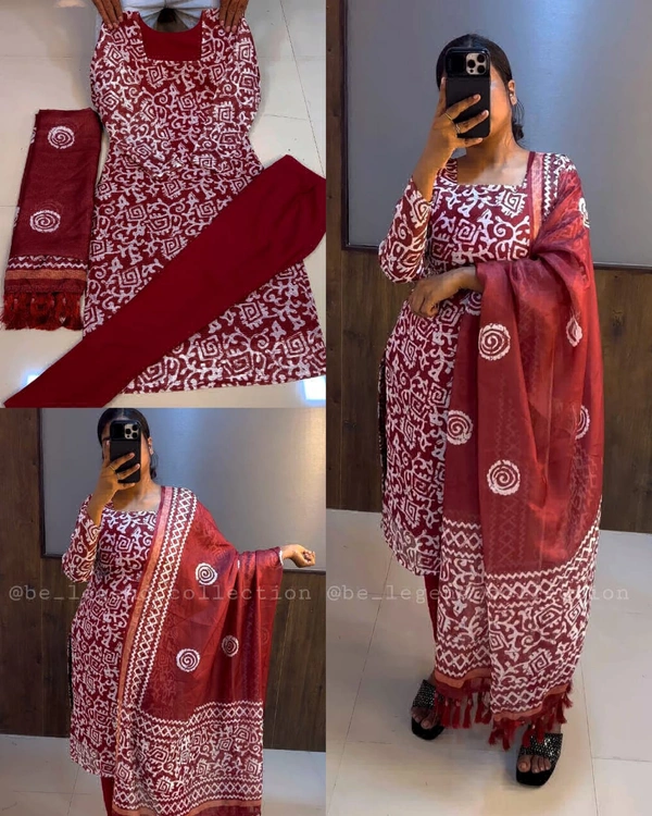 Trendy Kurti Dupatta & Pant Set - 2XL, Red