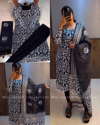 Trendy Kurti Dupatta & Pant Set - 2XL, Navy Blue