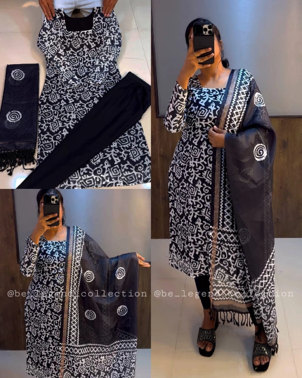 Trendy Kurti Dupatta & Pant Set - 3XL, Navy Blue