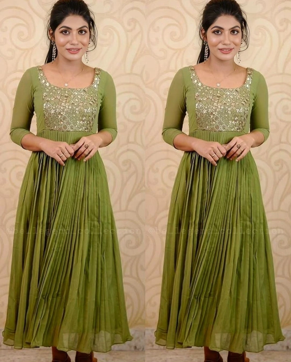 DESIGNER EMBOIDERY ETHNIC WEAR GOWNS - 5XL, Green