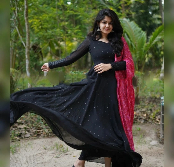 New party wear Embroidery work gown with digital printed dupatta - M