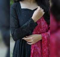 New party wear Embroidery work gown with digital printed dupatta - M