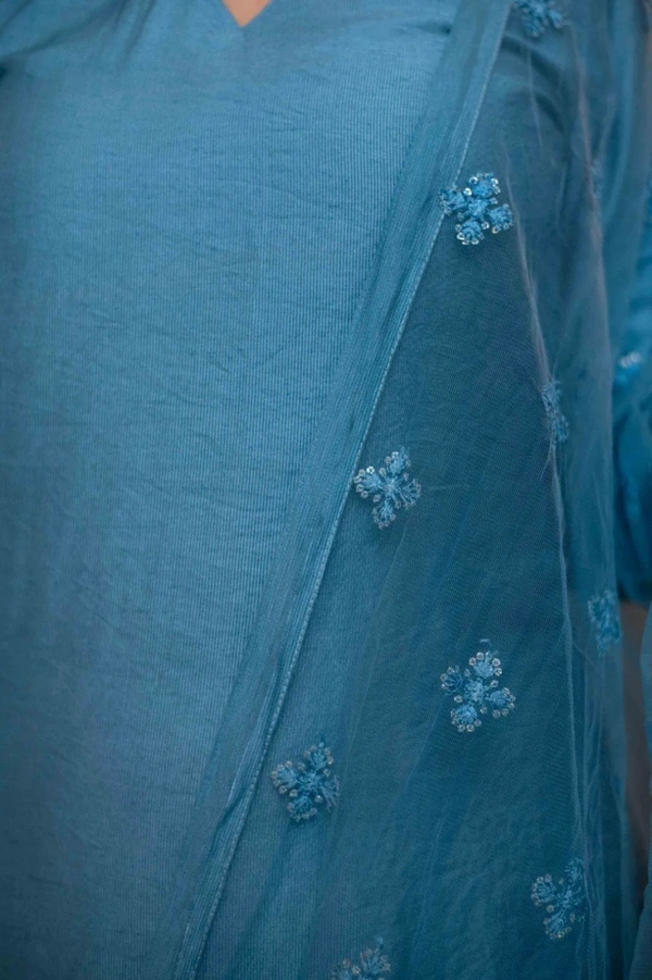 Pure Chiffon Petrol Color Plain Designer Kurta Set - XS