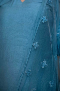 Pure Chiffon Petrol Color Plain Designer Kurta Set - 3XL