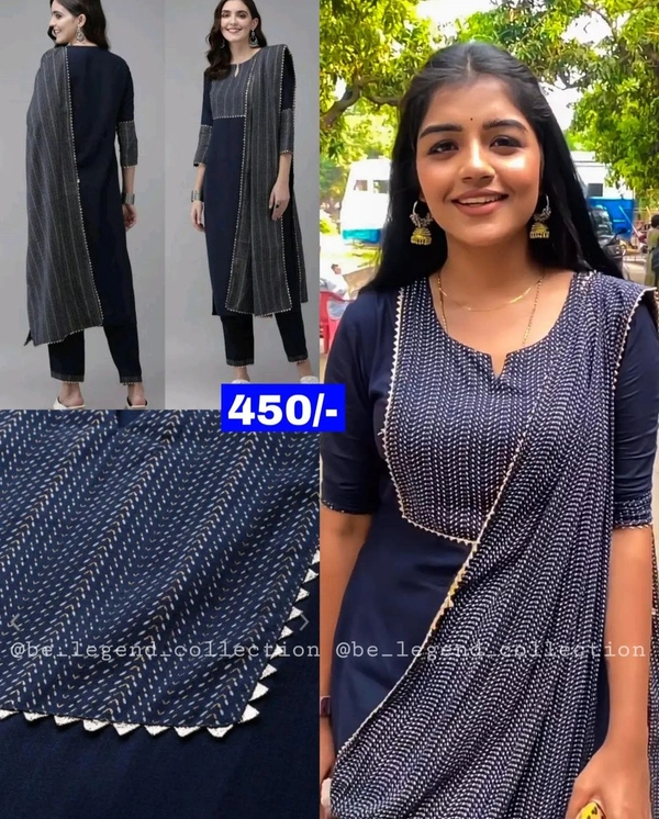 Daily wear Women Kurta sets with dupatta - L, Black