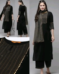 Daily wear Women Kurta sets with dupatta - L, Black