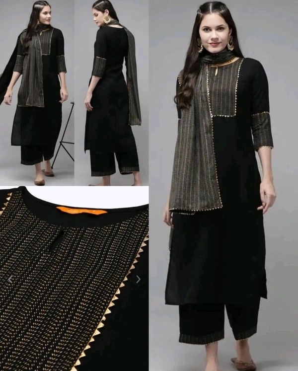 Daily wear Women Kurta sets with dupatta - 2XL, Black