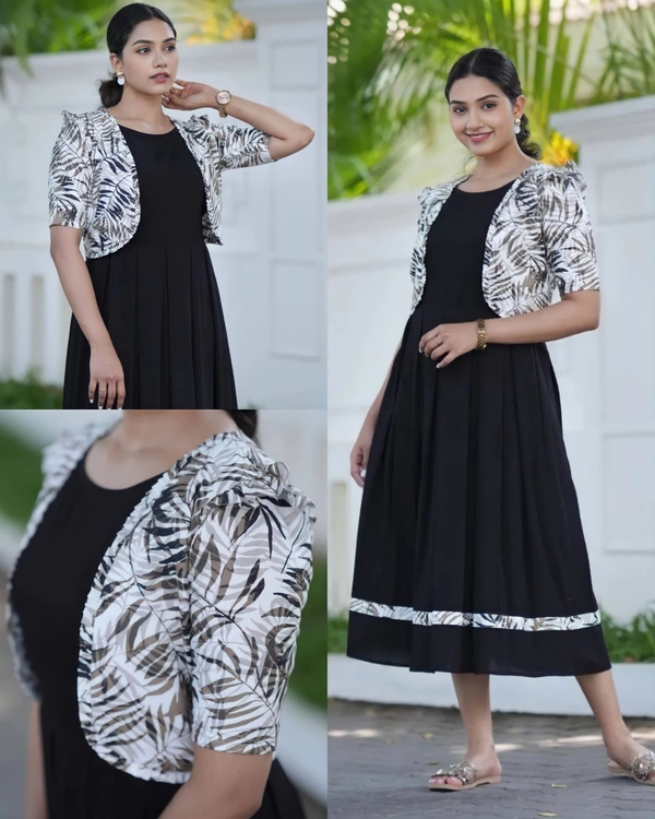 Designer Flower Printed Dress  - XL