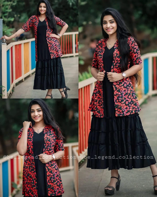 Designer Flower Printed Dress  - S