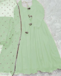 PARTYWEAR LOOK ANARKALI GOWN AND FANCY LACE WORK - L, Gray