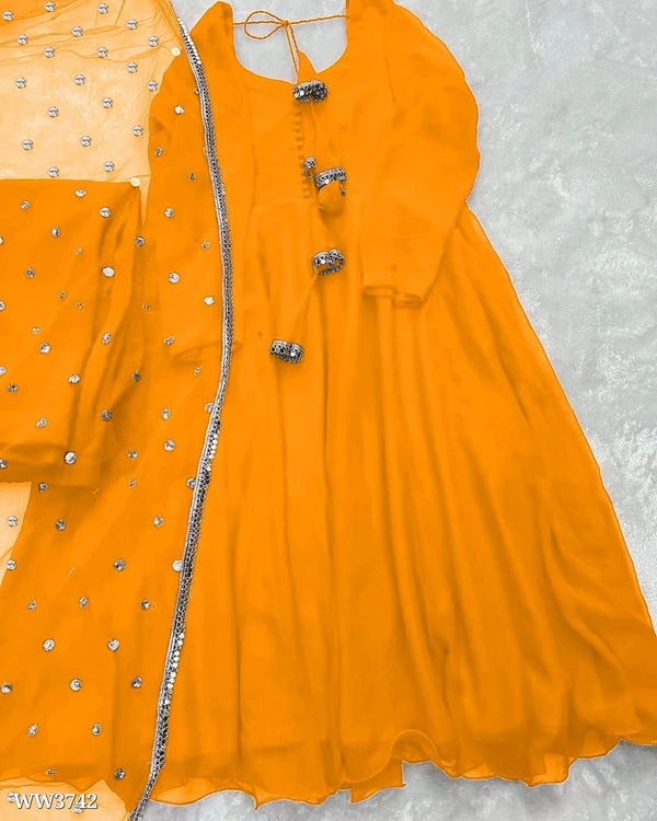 PARTYWEAR LOOK ANARKALI GOWN AND FANCY LACE WORK - XL, Navy Blue