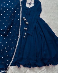 PARTYWEAR LOOK ANARKALI GOWN AND FANCY LACE WORK - XL, Navy Blue