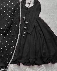 PARTYWEAR LOOK ANARKALI GOWN AND FANCY LACE WORK - L, Black