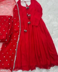 PARTYWEAR LOOK ANARKALI GOWN AND FANCY LACE WORK - Maroon, XL