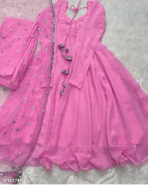 PARTYWEAR LOOK ANARKALI GOWN AND FANCY LACE WORK - White, XL