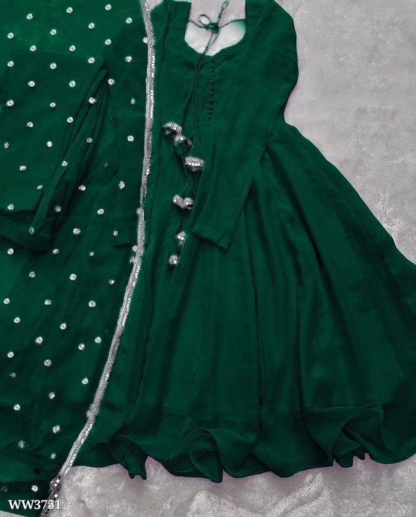 PARTYWEAR LOOK ANARKALI GOWN AND FANCY LACE WORK - White, XL