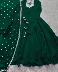 PARTYWEAR LOOK ANARKALI GOWN AND FANCY LACE WORK - Blue, L