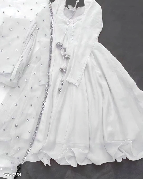 PARTYWEAR LOOK ANARKALI GOWN AND FANCY LACE WORK - Blue, XL