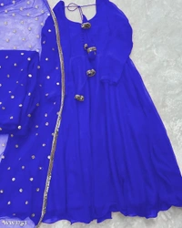 PARTYWEAR LOOK ANARKALI GOWN AND FANCY LACE WORK - Blue, XL