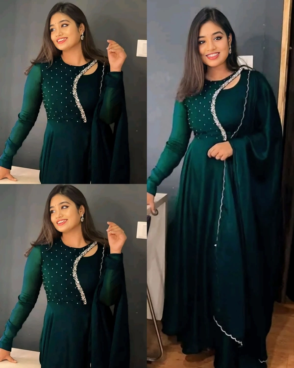 Beautiful Embroidery work gown with Dupptta - S, Navy Blue