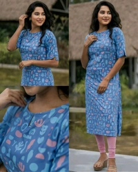 Stylish Trendy Floral Printed Beautiful Ethinic Kurti - Pink, M