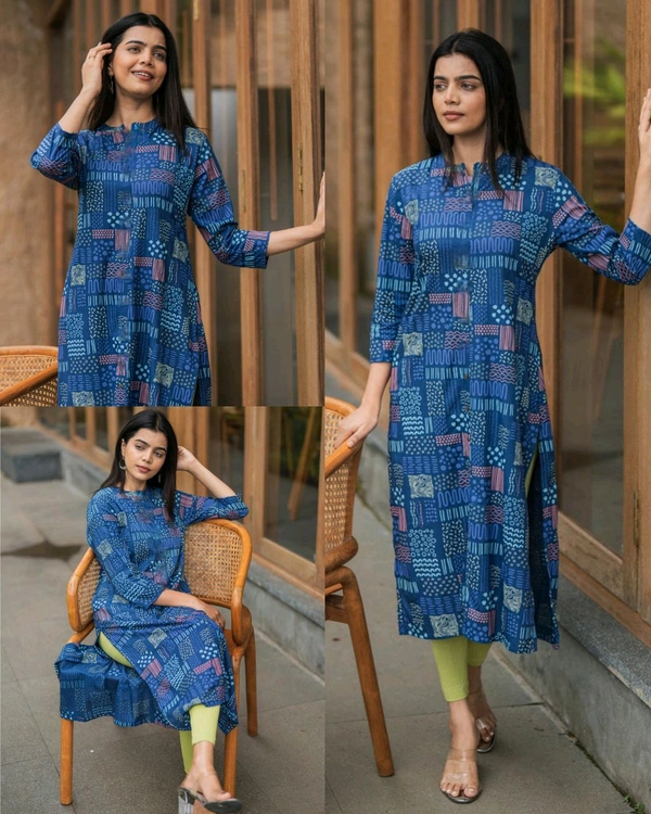 Stylish Trendy Floral Printed Beautiful Ethinic Kurti - Blue, L