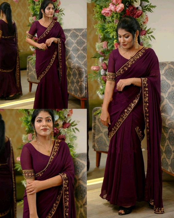 30 Secounds Gown Saree - Purple, M