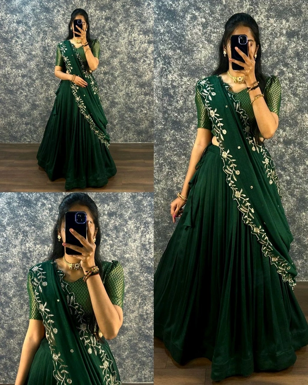 Super Trendy New Full Stitched Lehenga - Green, 2XL