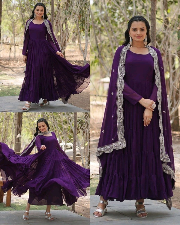 Beautiful Partywear Dress Designer Gown for Women  - Purple, S