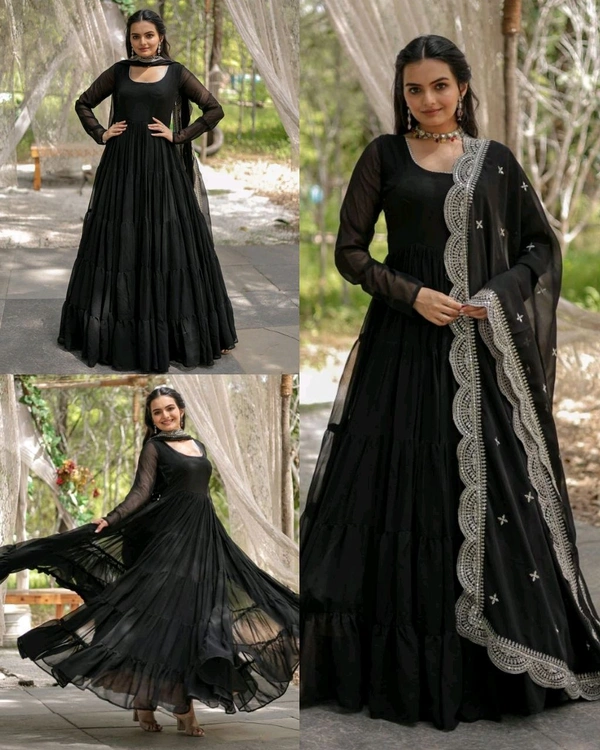 Beautiful Partywear Dress Designer Gown for Women  - Black, 2XL