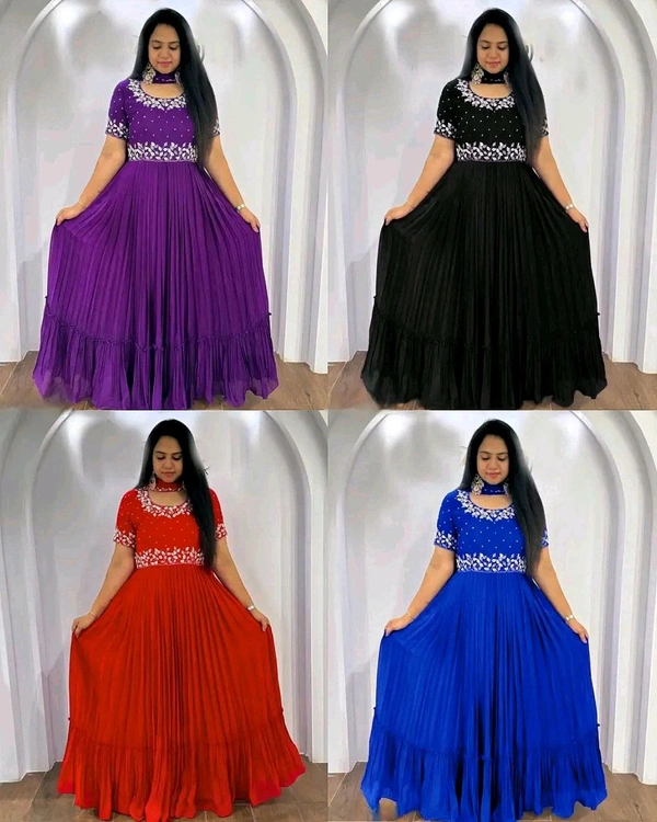 Trendy Attractive gown with dupatta - Blue, XL