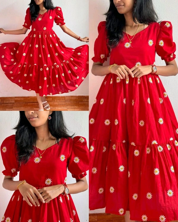 Beautiful and comfortable Flowers Maxi  - Red, 3XL