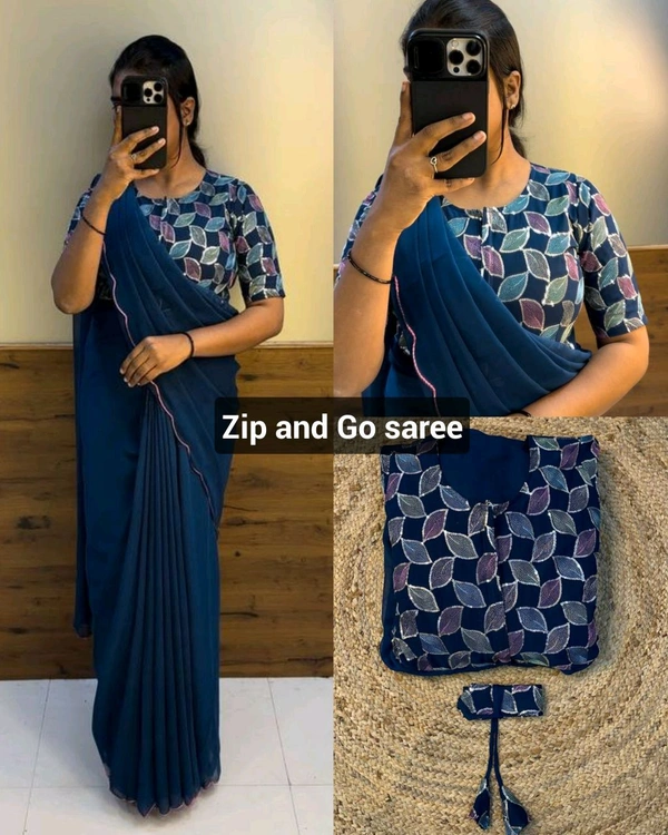 Zip and Go saree - Congress Blue, 2XL