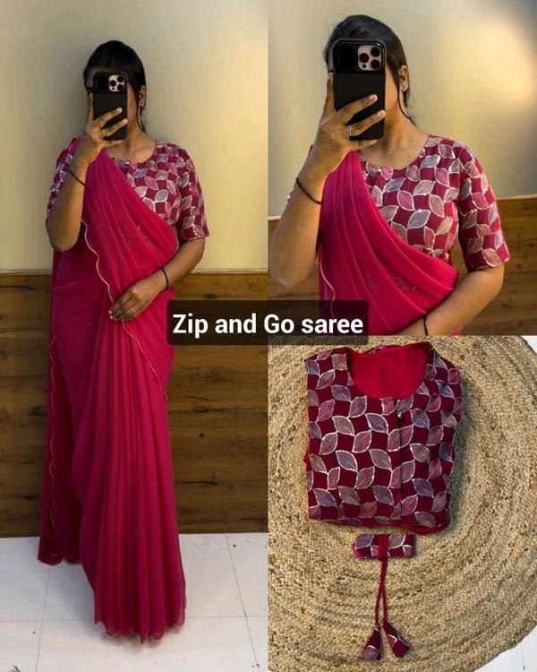 Zip and Go saree - Pink, L